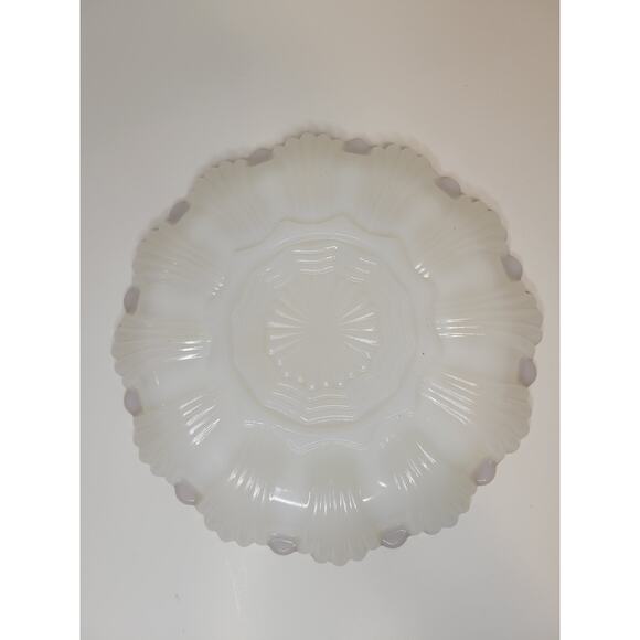Vintage Anchor Hocking White Milk Glass Deviled Egg Plate Dish With Gold Trim - Picture 4 of 7